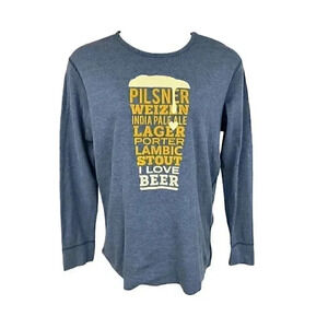 Next Level Apparel thermal long sleeve Men's blue shirt "I Love Beer" size XL